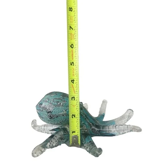 Art Glass Tropical Octopus Hand Blown Blue Black RARE Decor Paper Weight - Picture 12 of 12